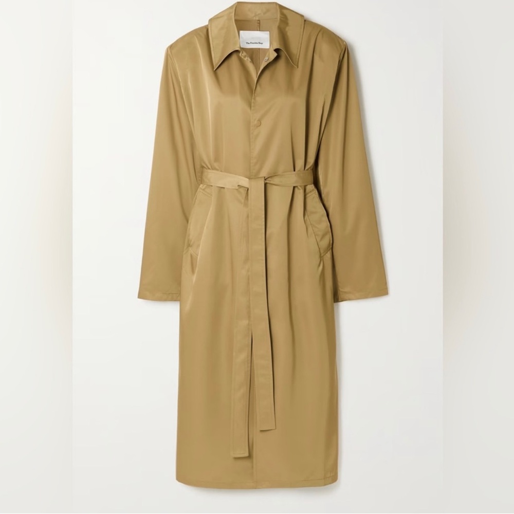 TRADE The Frankie Shop Eddie Statement Shoulder Coat Tan snap buttons tie M/L